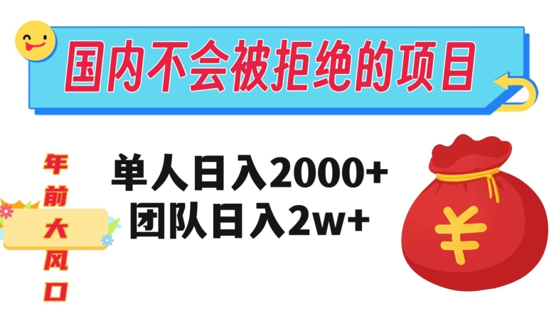 在国内不怕被拒绝的项目，单人日入2000，团队日入20000+【揭秘】